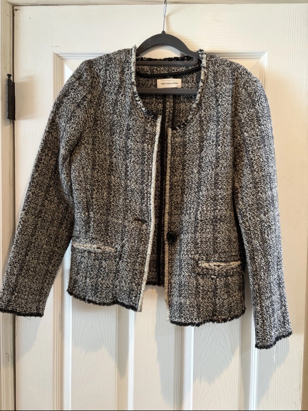Isabel Marant Black and White Tweed Collarless Jacket